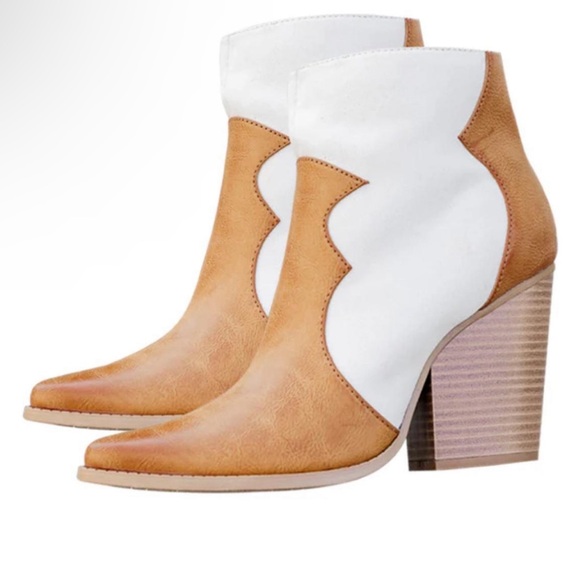 Qupid Shoes - Qupid Slay Nude and Camel Western Bootie 8